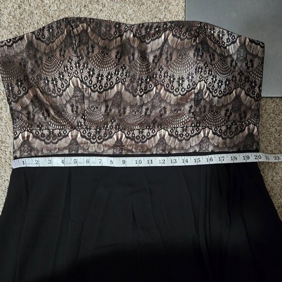 Sz L/20 City Chic "Maxi Eyelash Ebony" Black and Champagne Chiffon & Lace Gown - Picture 7 of 8